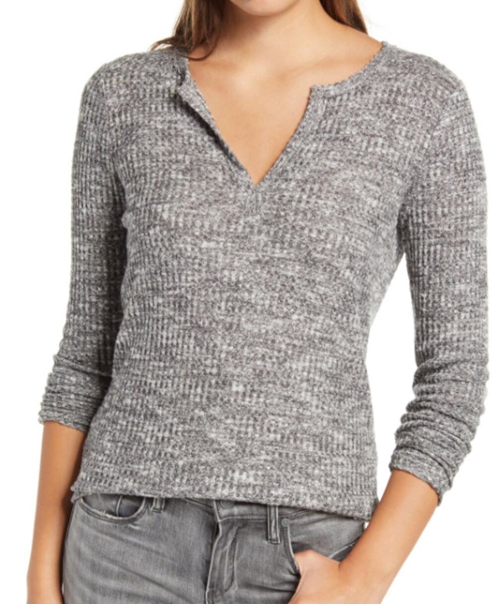 Socialite Women Size XS Long Sleeve waffle Knit Top Henley VNeck Thermal Shirt